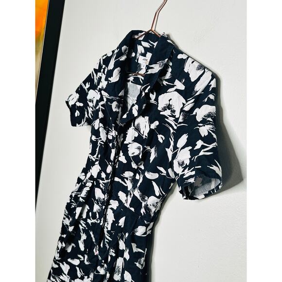 JASON WU Black White Brushstroke Floral 100% Cotton Button Placket Dress Size 2 - Picture 5 of 13